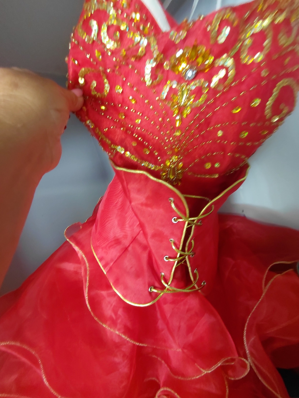 Red Girls' Sparkle Princess Costume Dress with Gold Accents